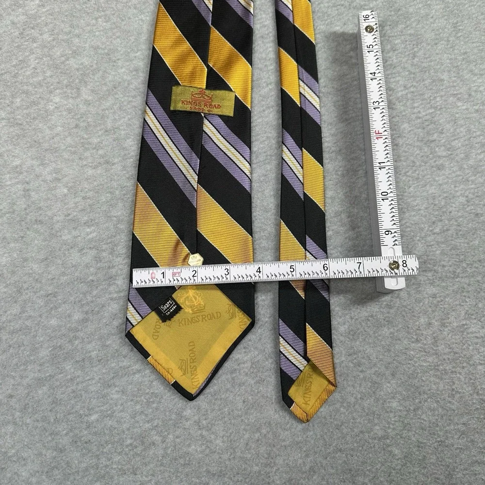 Vintage Kings Road Neck Tie Mens Mogador Stripe‎ Yellow Purple Sears 54x4